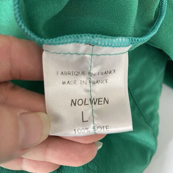 ⭐️ Toupy París 100% Silk Dress Sz L Emerald Green Short Sleeve Work Career Luxe - Picture 9 of 11